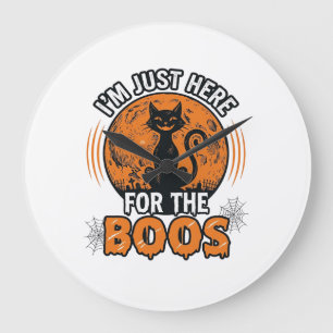 Grande Horloge Ronde Chat noir Halloween ici pour les huées Vintage Shi