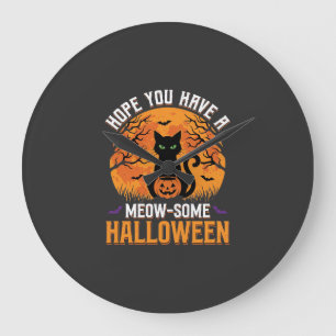 Grande Horloge Ronde Chat Noir Halloween Incroyable