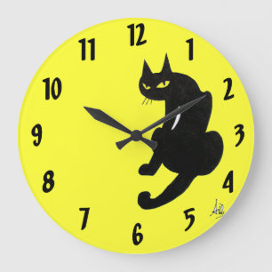 Grande Horloge Ronde CHAT NOIR jaune