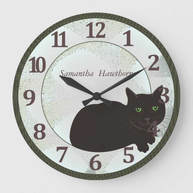 Grande Horloge Ronde Chat noir Personnalisé Grand Mur Arrondi (Recto)