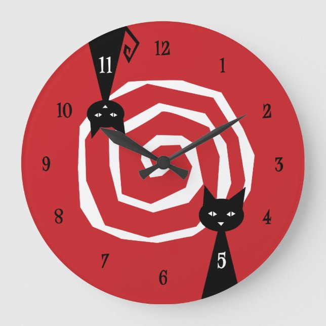 Grande Horloge Ronde Chat noir stylisé (Recto)