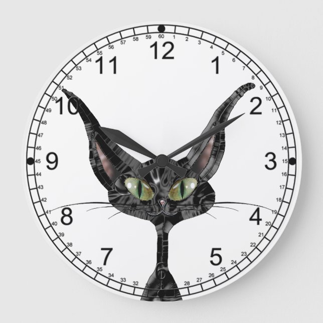 Grande Horloge Ronde Chat noir superstitieux (Recto)