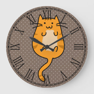 Grande Horloge Ronde Chat orange mignon