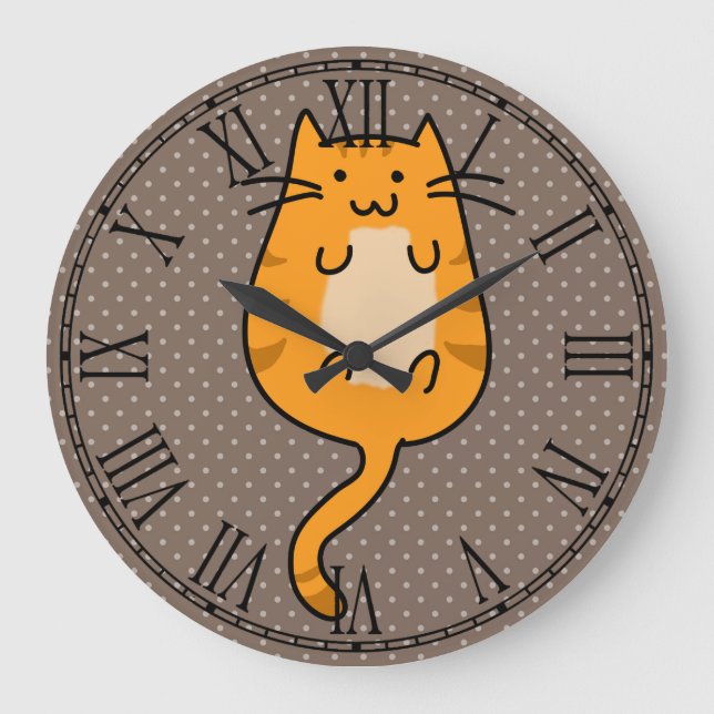 Grande Horloge Ronde Chat orange mignon (Recto)