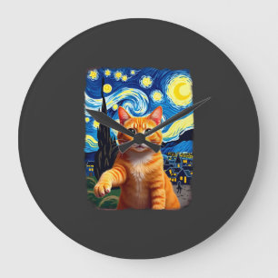 Grande Horloge Ronde Chat orange selfie Nuit étoilée Maman chat Amoure