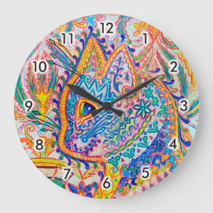 Grande Horloge Ronde Chat psychédélique, Louis Wain
