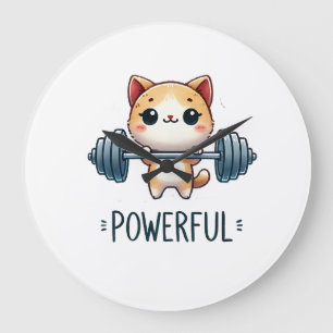 Grande Horloge Ronde Chat Puissant Soulève Des Poids, Art De Kitty De G