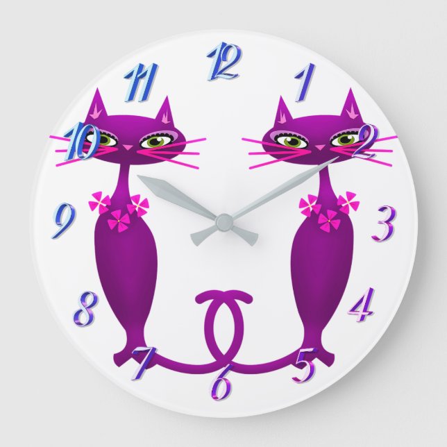 Grande Horloge Ronde Chat rétro du milieu du siècle mignon girly (Recto)