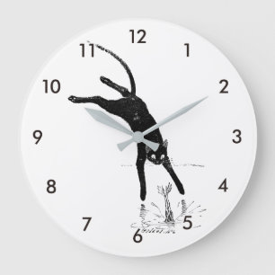 Grande Horloge Ronde Chat Sauter dans l'étang, Alexandre Steinlen