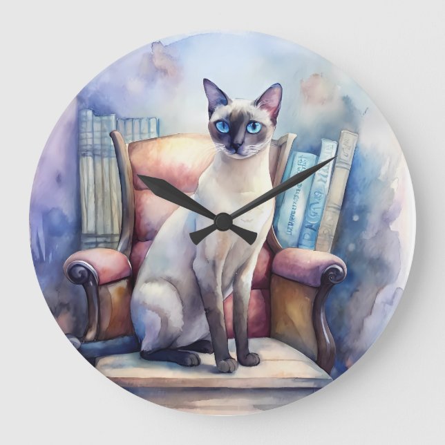 Grande Horloge Ronde Chat siamois élégant avec charme antique - W Vinta (Recto)