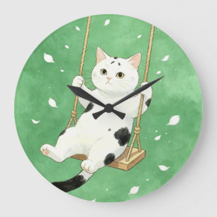 Grande Horloge Ronde Chat Smoking sur une Balançoire Amateur de Chat