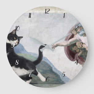 Grande Horloge Ronde Chat smoking touchant la patte divine             