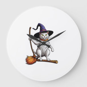 Grande Horloge Ronde Chat Sorcier Halloween Sorcière Mystique Amateurs