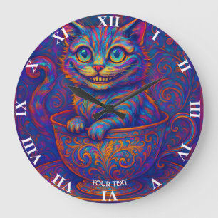 Grande Horloge Ronde Chat souriant tasse mignonne fantastique