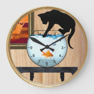 Grande Horloge Ronde chat sur l'horloge murale de la cuillère à poisson