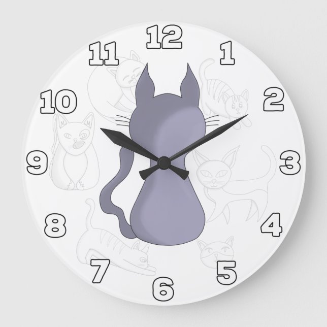 Grande Horloge Ronde Chat timide en arrière (Recto)