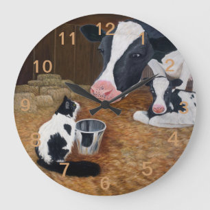 Grande Horloge Ronde Chat, vache et veau