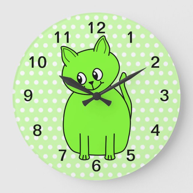 Grande Horloge Ronde Chat vert de chaux. (Recto)