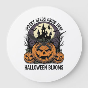 Grande Horloge Ronde Château de citrouille d'Halloween Vintage T-shirt