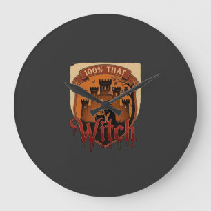 Grande Horloge Ronde Château de sorcière Chaudron Hibou Chauves-souris_