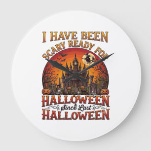 Grande Horloge Ronde Château Hanté Halloween Sorcière Citrouille Prêt E