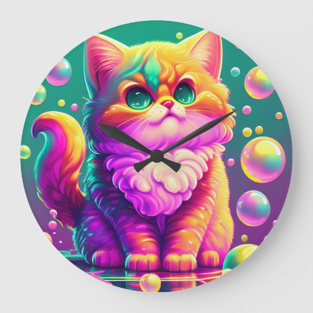 Grande Horloge Ronde Chaton Coloré (Recto)
