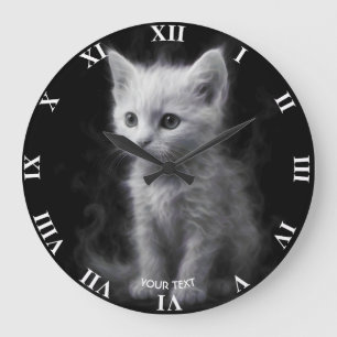Grande Horloge Ronde Chaton Fantastique Cute White Smoke