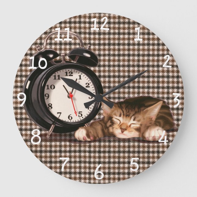 Grande Horloge Ronde chaton houndstooth rétro (Recto)