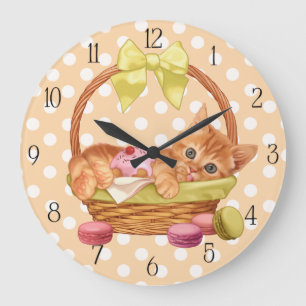 Grande Horloge Ronde Chaton Macaron et cupcake