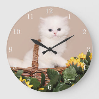Grande Horloge Ronde Chaton perse blanc