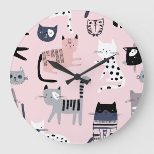 Grande Horloge Ronde Chatons colorés : Vintage rose enfant
