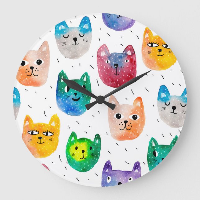 Grande Horloge Ronde Chats aquarelles et amis (Recto)