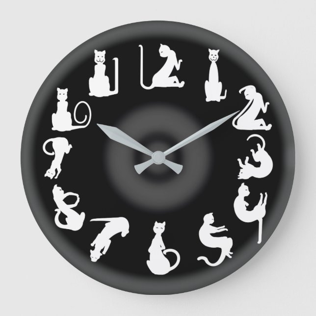 Grande Horloge Ronde CHATS BLANCS en NOIR par Slipperywindow (Recto)
