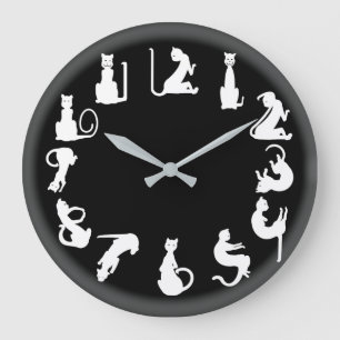 Grande Horloge Ronde CHATS BLANCS sur le NOIR par Slipperywindow