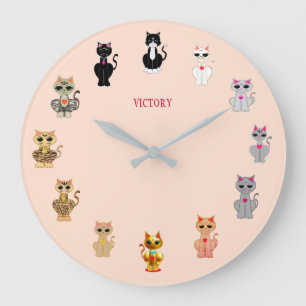 Grande Horloge Ronde Chats caricaturaux Victoire Moderne