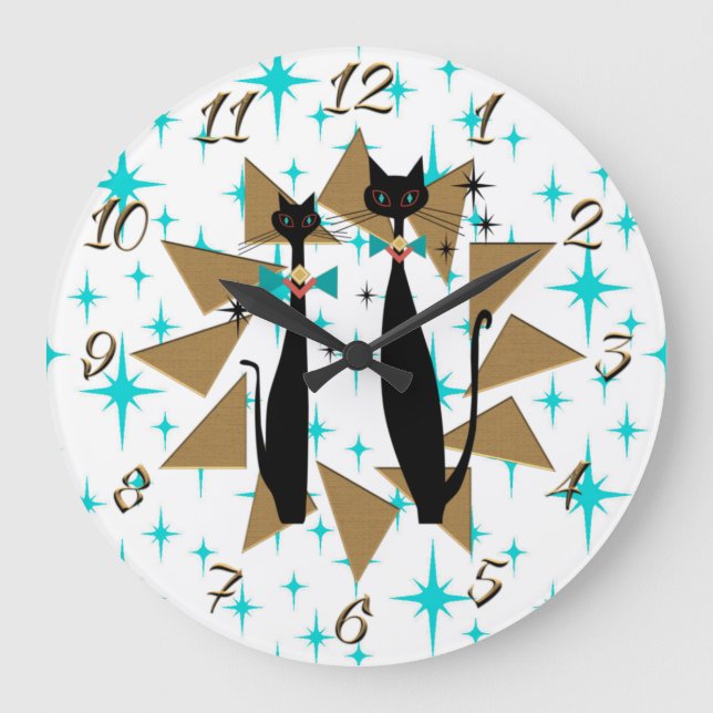 Grande Horloge Ronde Chats Cool modernes de l'ère rétro atomique du mil (Recto)