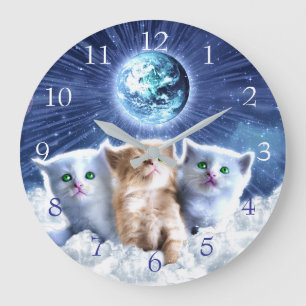 Grande Horloge Ronde Chats dans le nuage