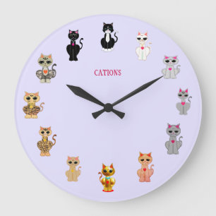 Grande Horloge Ronde Chats de dessin animé mignons modernes