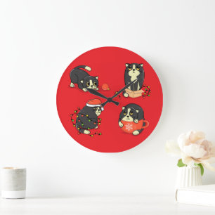 Grande Horloge Ronde Chats de Noël mignons et amusants