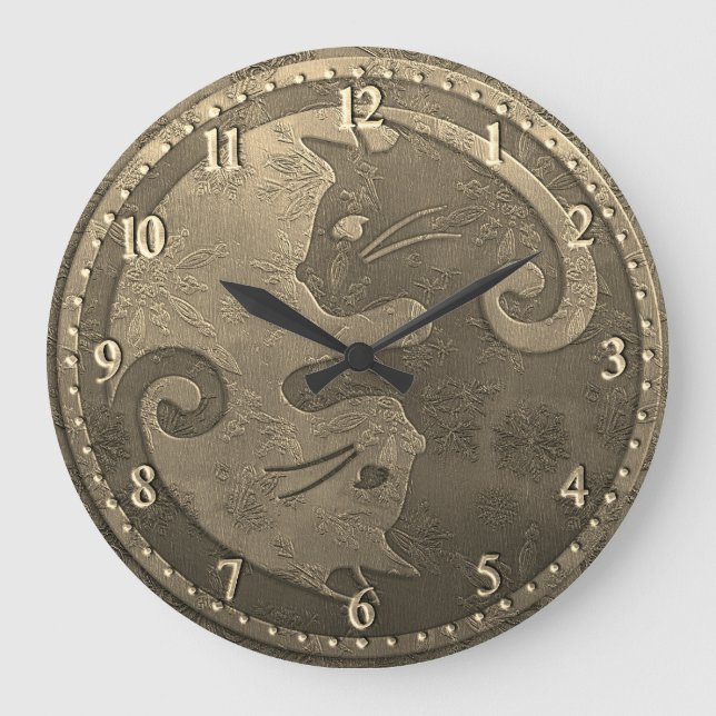 Grande Horloge Ronde Chats de Yin Yang d'or (Recto)