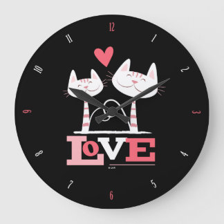 Grande Horloge Ronde Chats heureux en amour avec des nombres