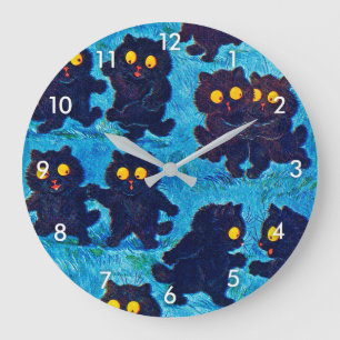 Grande Horloge Ronde Chats noirs dansant au clair de lune, Louis Wain