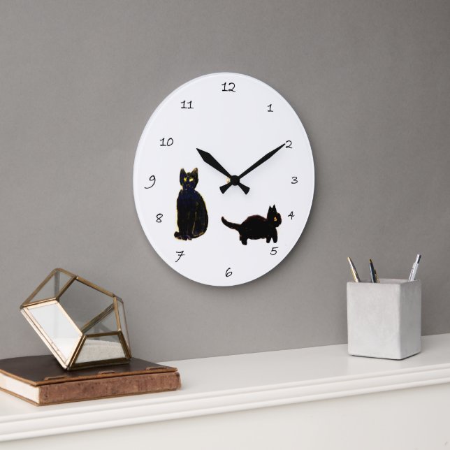 Grande Horloge Ronde Chats noirs mignons (Bureau)