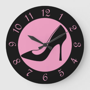 Grande Horloge Ronde Chaussure Rétro Noir Et Rose
