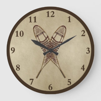 Grande Horloge Ronde Chaussures À Neige Sur Papier Ancien