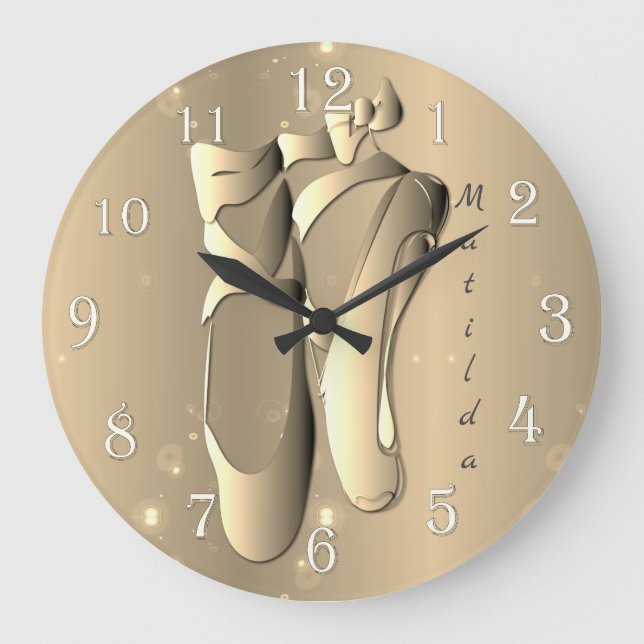 Grande Horloge Ronde Chaussures Bronzy Ballet Toe avec nom (Recto)