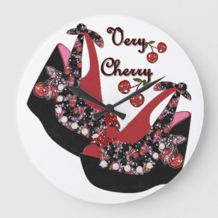 Grande Horloge Ronde Chaussures RAB Rockabilly Very Cherry