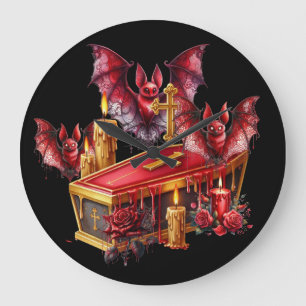 Grande Horloge Ronde Chauves-souris vampires