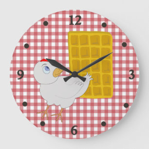 Grande Horloge Ronde Chcken and Gaufle Funny Kitchen Wall Clock