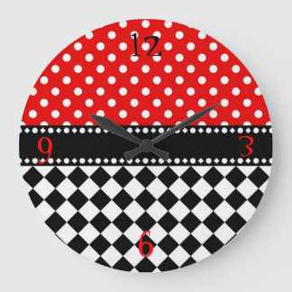 Grande Horloge Ronde Checkerboard Red Dot